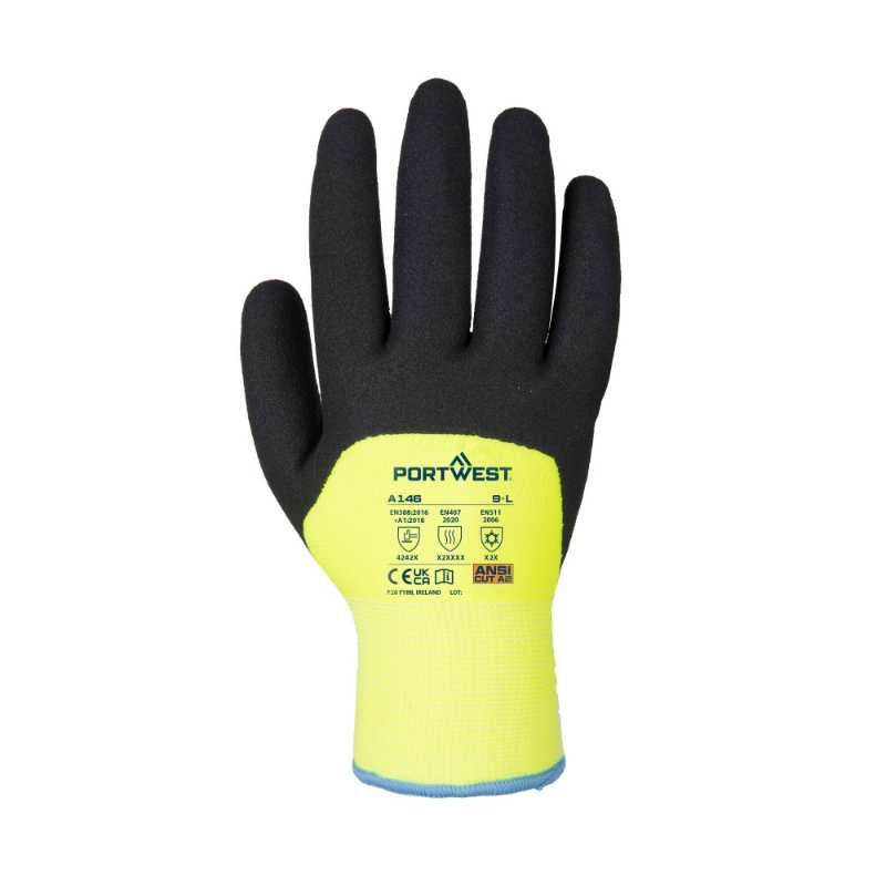 Portwest Cold 15 Nitrile Sandy 3/4 Dipped Glove Yellow A146